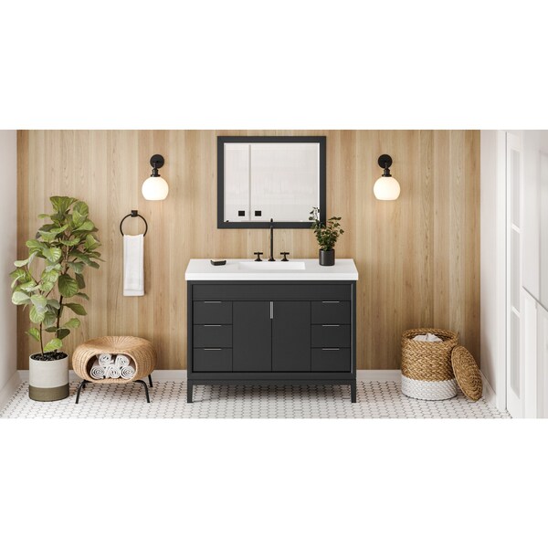 Jeffrey Alexander 48In. Black Theodora Vanity, Lavante Cultured Marble Vessel Vanity Top, Integrated Rectangle Bowl VKITTHE48BKLAR - main
